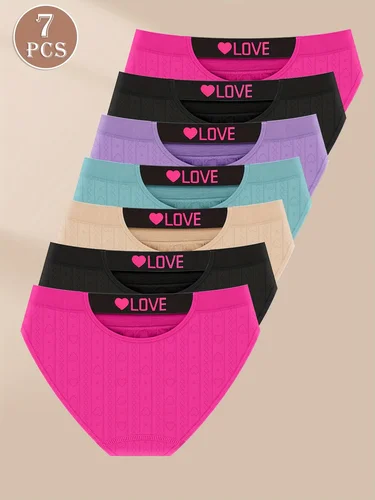 Imagen 2 del producto Paquete de 7 ropa interior para mujer, ropa interior sin costuras, cintura baja, sin costuras, colores contrastantes de moda, ajuste cómodo, negro U