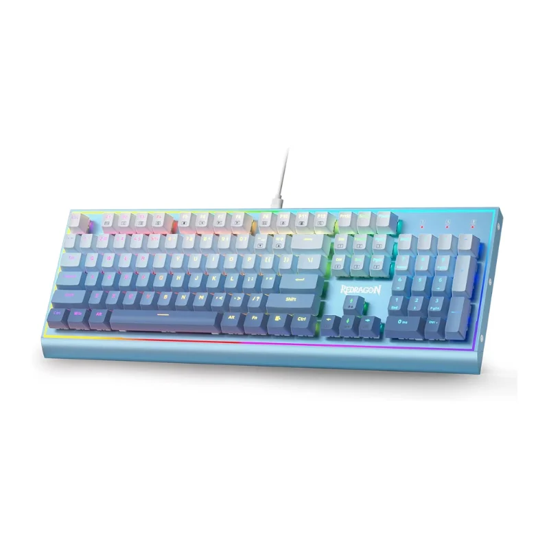 Redragon K654 RGB Gaming 104 Keys Wired Mechanical Upgraded Hot-swappable 3.5mm Sound Absorbing Foams Keyboard, Bluemade