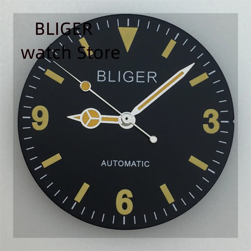 BLIGER 29mm Retro 369 Dial Yellow Marks Green Luminous Fit NH35 NH36 ETA2824 2836 Miyota 8215 821A DG2813 3804 Movement