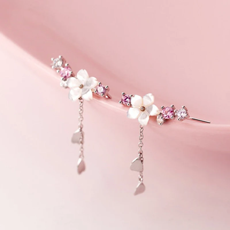 Korean Sweet Butterfly Flower Stud Earrings For Women Fashion Elegant Flower Heart Tassel Earrings Wedding Engagement Jewelry