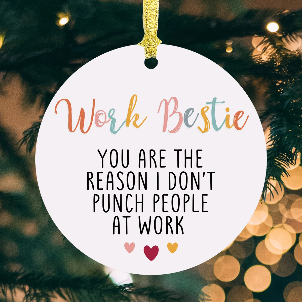 1pc Work Bestie Gifts,Round Hanging Ornament for Women Coworkers Home Decor,Acrylic Friendship Pendant Christmas Tree Decoration