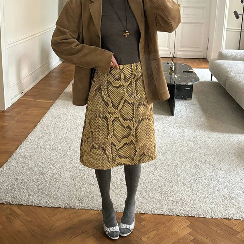 TARUXY Fashion Snake Pattern Straight Skirt For Women High Waist Slim Long Skirt Ins Hot Streetwear Female Skirt Summer New 2025