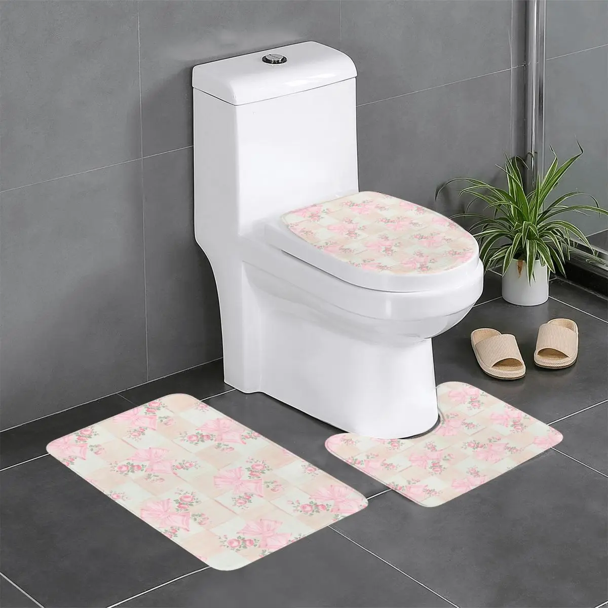 

Rosa Beaux Check 3 Piece Bathroom Rugs Set Carpet Mats Customizable Anti-Slip Mat Gifts