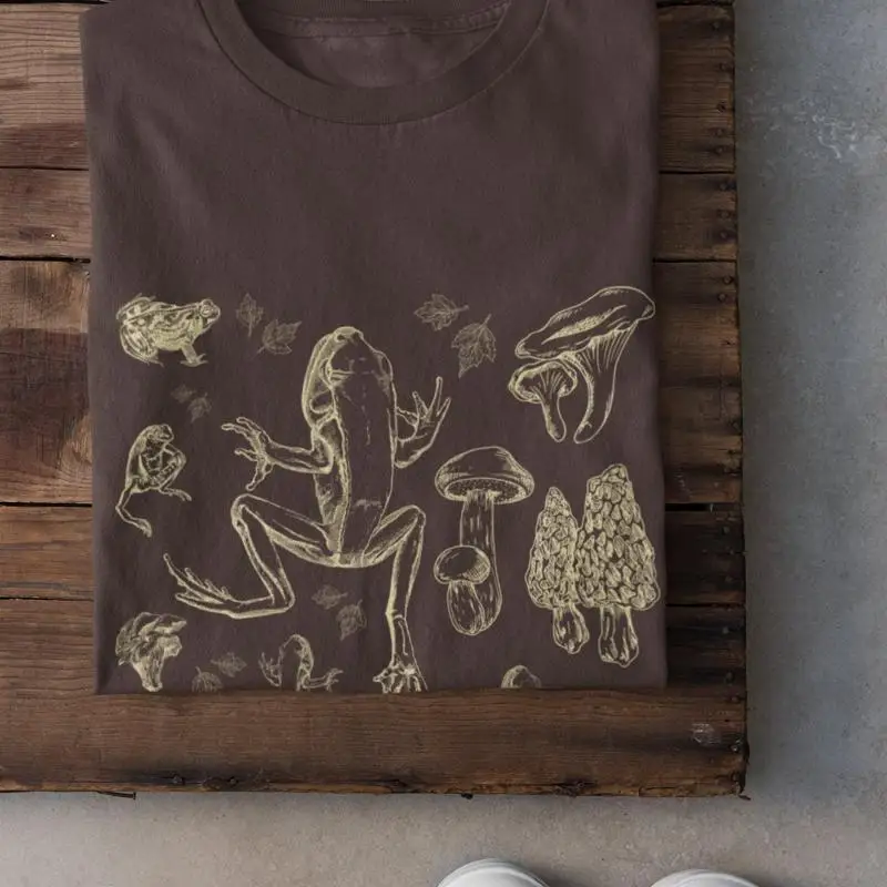 

Футболка с грибами и лягушкой для влюбленных Cottagecore, сказочная одежда в стиле гранж, темная академия, жаба, Goblincore Alt