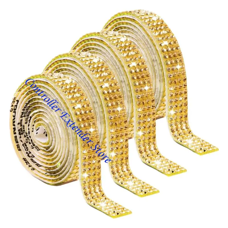 

N84B 4 Pcs Glittering Adhesive Roll Stickers Rhinestones Strips Rhinestones Ribbon