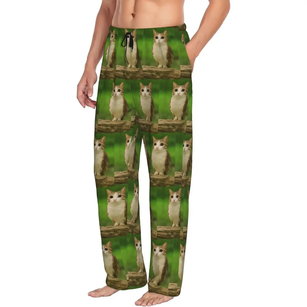 Custom Meowl Cat Owl Funny Internet Trendy Meme Men Pajama Pants Lounge Sleep Sleepwear Bottoms with Pockets