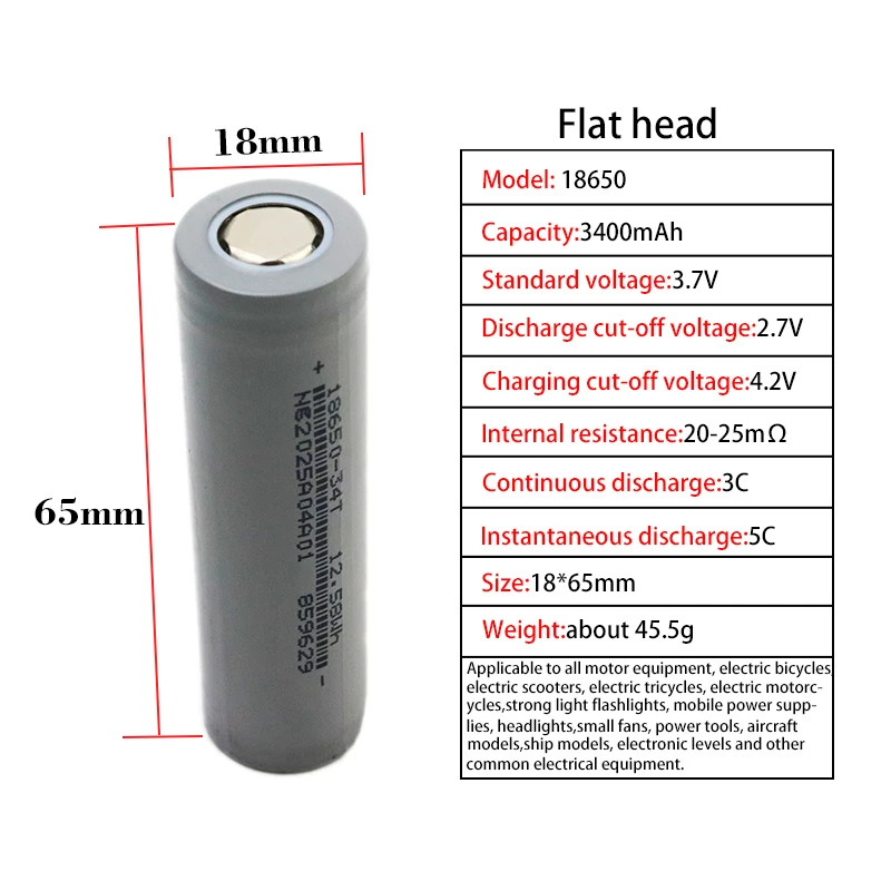 Nuevo Original 18650 3,7 V 3400mAh Li-ion batería recargable 5C alta potencia DIY 12v 24v 48v herramientas eléctricas scooter para linterna
