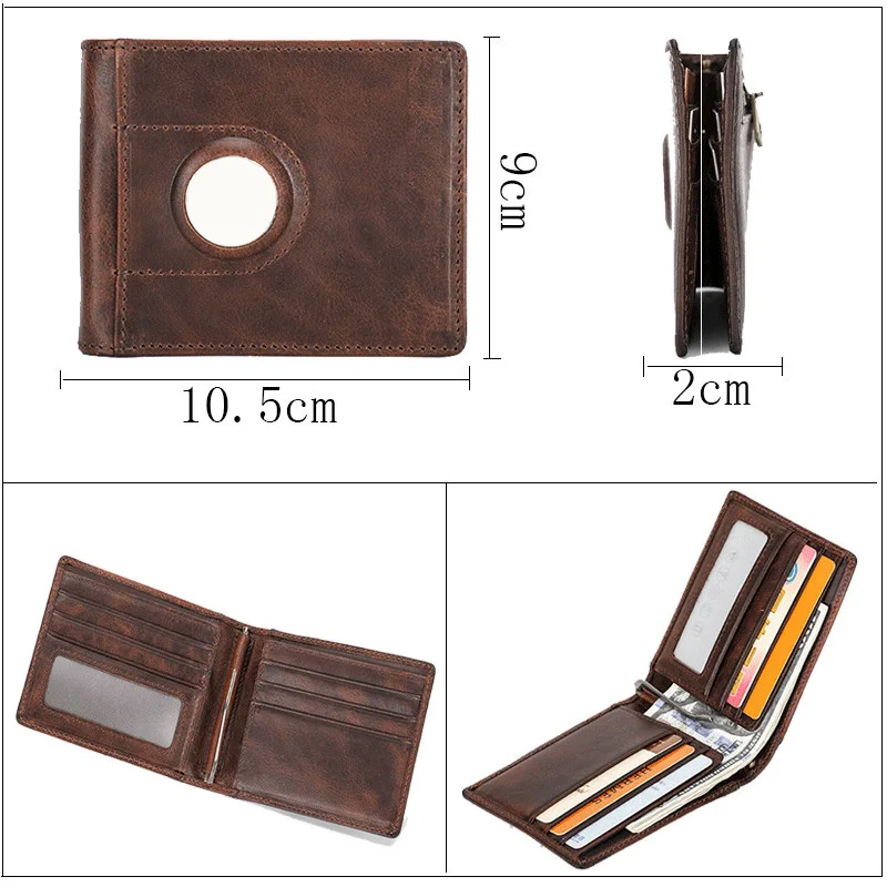 Airtags Wallet Luxury Genuine Leather RFID Zipper Purses Anti-lost ID Credit Card Bag With Apple Airtag Case Folding Men Wallet