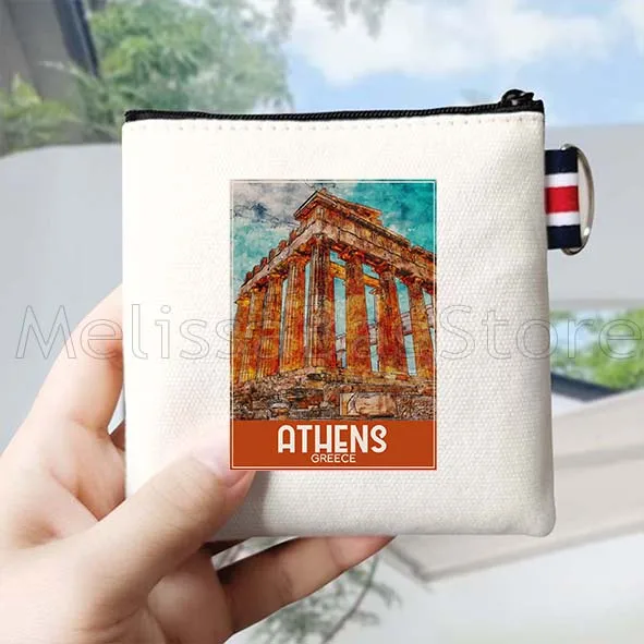 Berlino Atene Austin Bali Beirut Boston Bruges Portamonete in tela Portachiavi Borsa quadrata Borsa per carte di archiviazione chiave Custodia a portafoglio in cotone