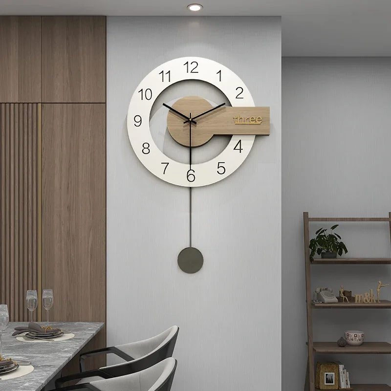 Quiet Aesthetic Wall Clock Gold Black Wood Mechanical Pendulum Wall Clock Nordic Design Decoration Salon Minimalist Decor