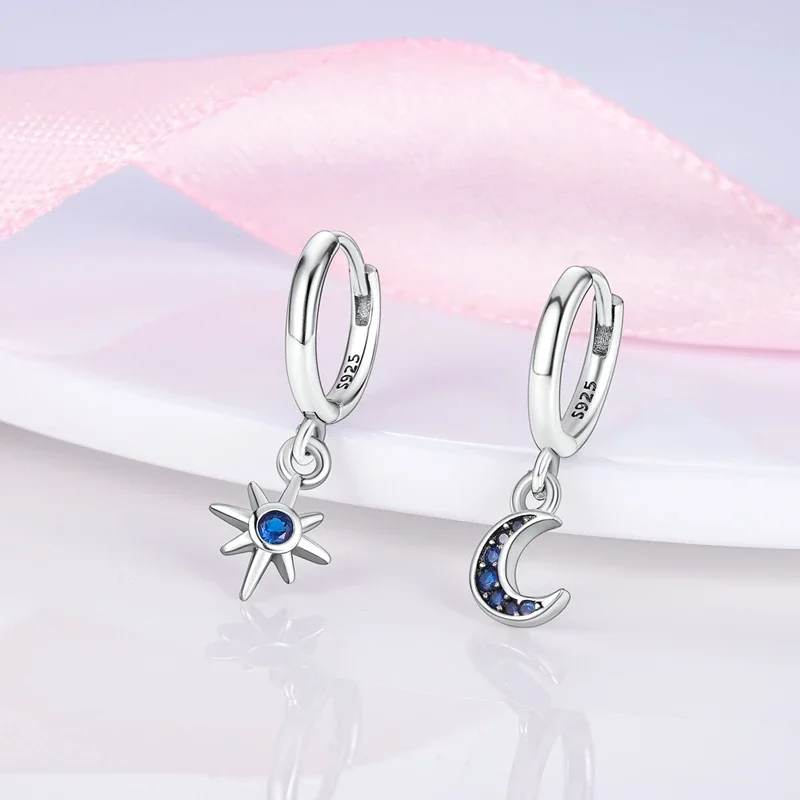 Hoop Earring 925 Silver Star Moon Rose Gold Yellow Earrings Pendientes Golden Color Earring Fine Jewelry Gift for Women