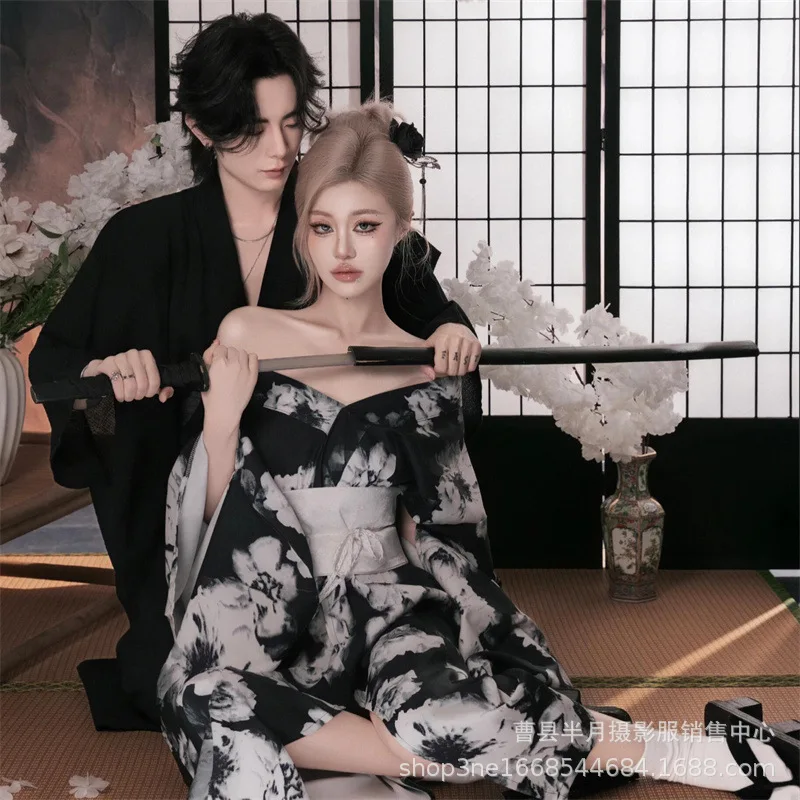 New Couple Photo Kimono Women's Japanese Modified Dark Domineering Underworld Daughter Photo Dress Photography Clothes