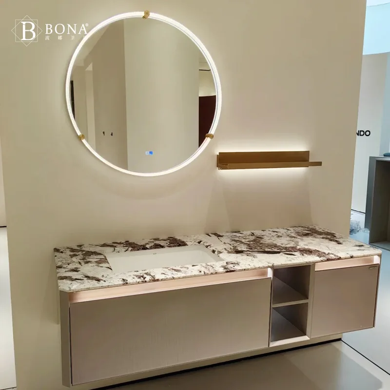 Luxury Stone Bathroom Cabinet Marble Seamless Basin Color Hand Cabinet Washbasin Design Bathroom Basin Solid Wood Baking Paint