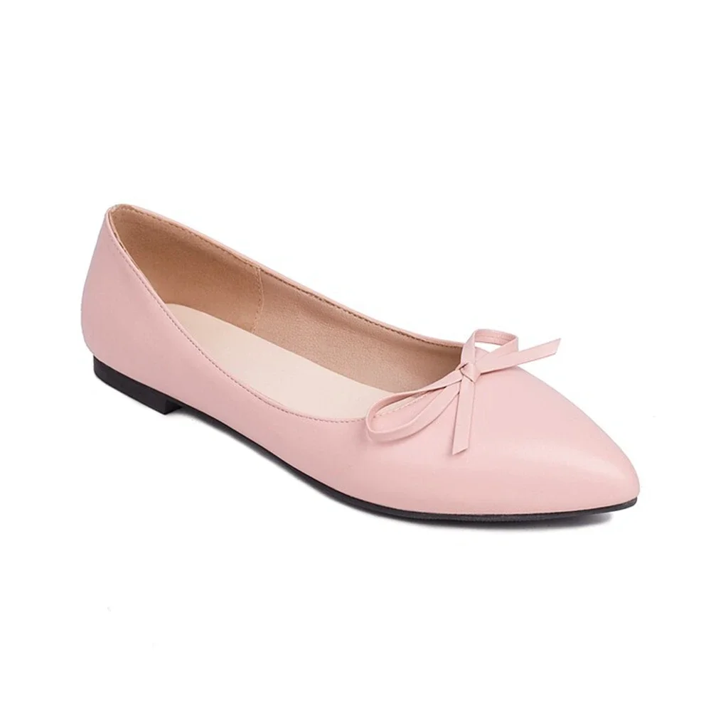 Sweet Women Flats Red Black Pointed Toe Bowknot Low Heel Lolita Ballet Boat Slip-on dress office Lady Shoes Big Size 44 45 H-46
