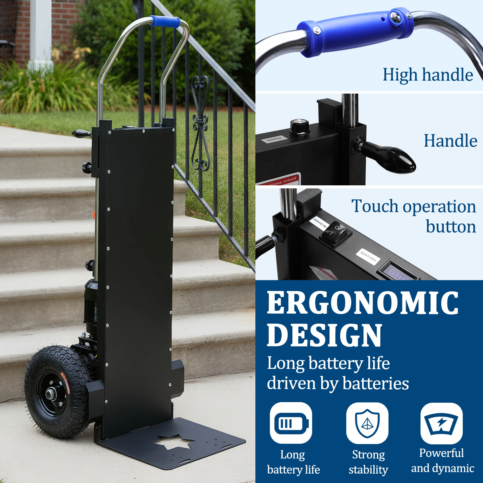 

Heavy Duty Stair Climbing Dolly 1500W Motor 880lbs Load Capacity with Safety Rope for Moving Furniture Fridge Appliance