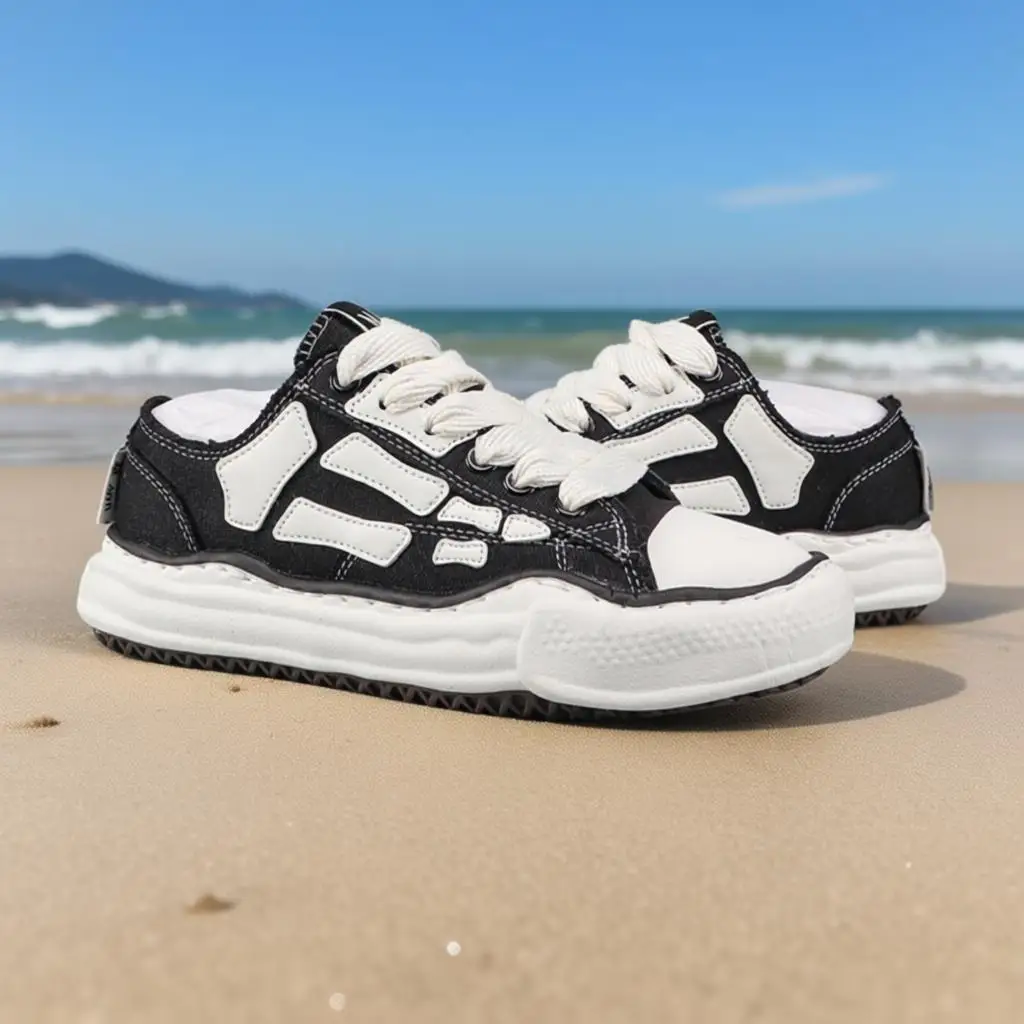 

Dark Style Skeleton Dissolved Shoes, Black & White Color Blocking Platform Elevated Casual Sneakers