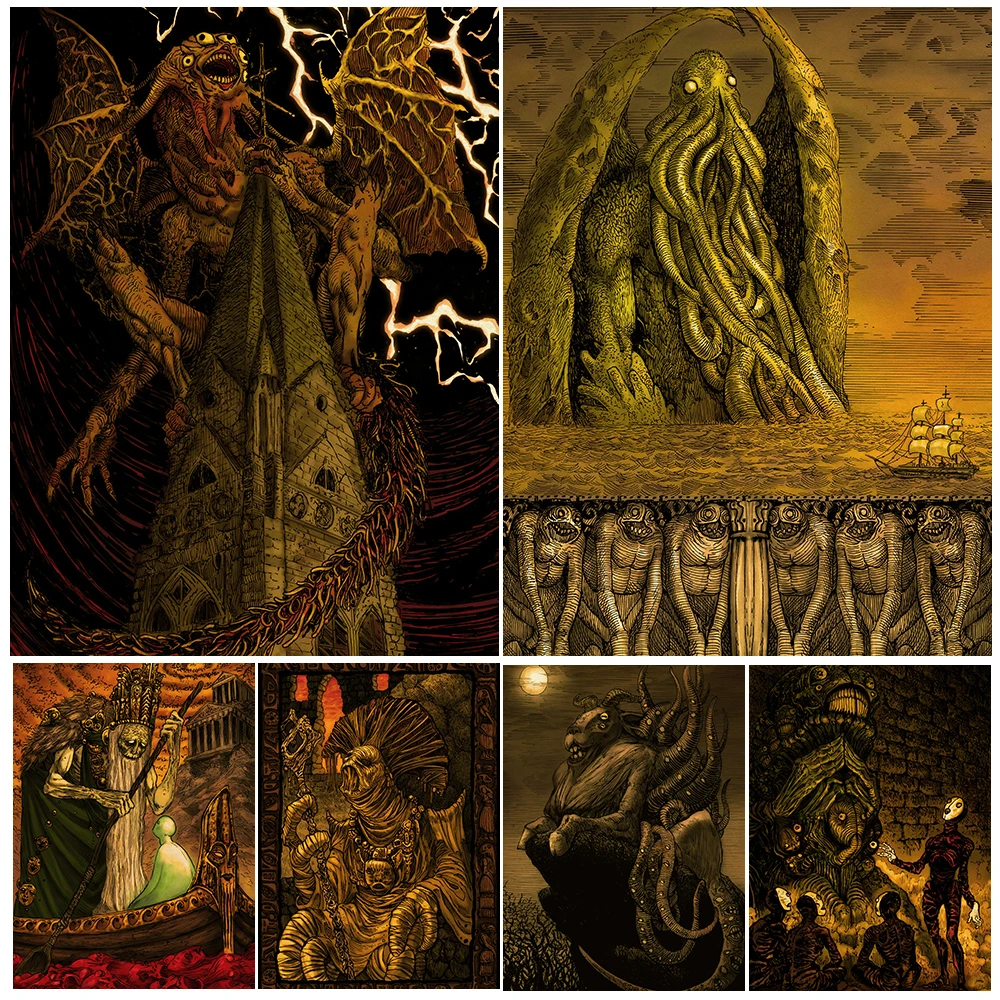 

Cthulhu Monsters In The Mysterious World Vintage Wall Art Canvas Print Strange Vampires And Little Demons Art Poster Print Decor