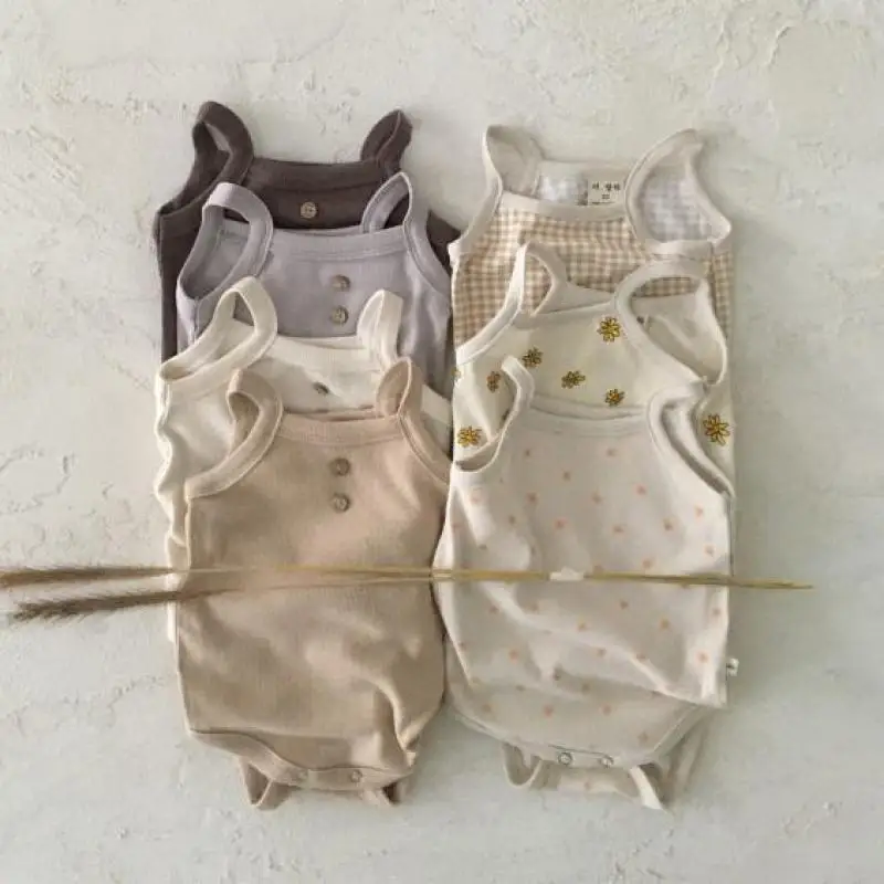 2026 Summer New Baby Sleeveless Bodysuit Newborn Boy Girl Cute Sling Tops Toddler Cotton Jumpsuit Infant Clothes 0-24M