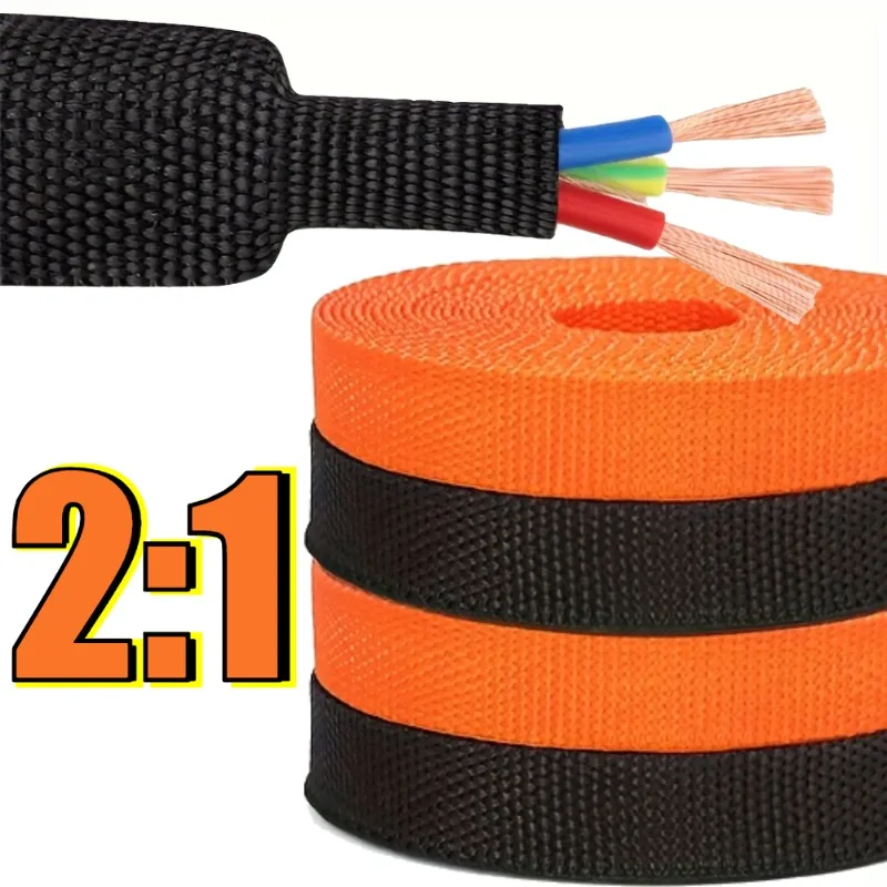 Braided Cable Sleeve Diameter 10mm PET Heat Shrink Tube Insulation Flam Retardant Shrinkable Wire Wrap Sheath Organizer