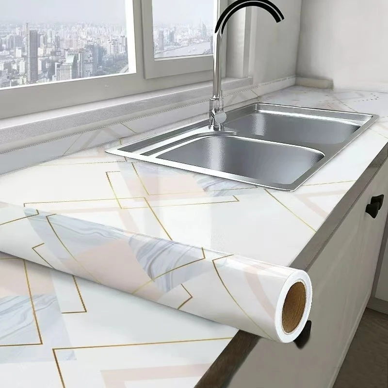 Cuisine Oil Proof Stove Fire Prevention Self Adhesive Wall Paper Muebles Waterproof Kitchen Cabinets Thick Marble Contact Paper