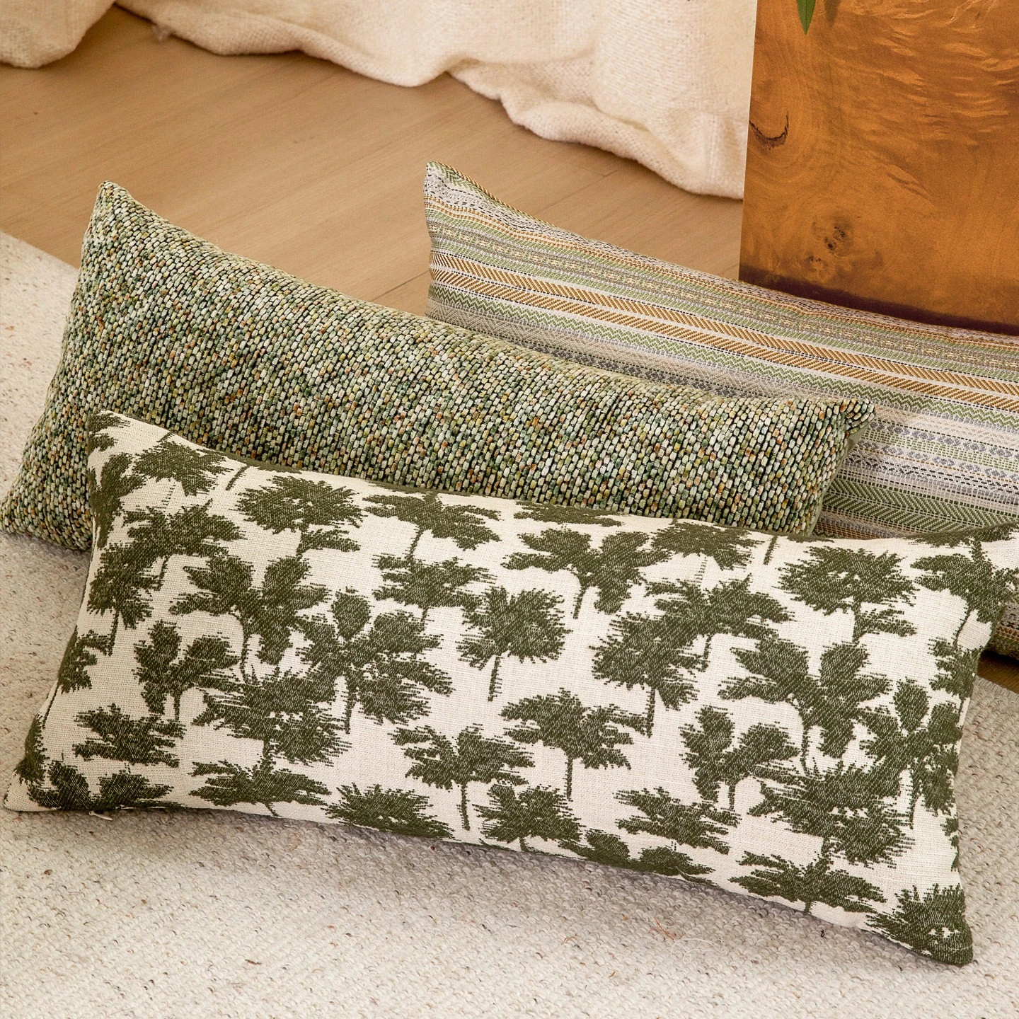 30X65cm Premium Retro Green Cushion Cover Modern Long Strip Textured Jacquard Woven Waist Pillowcase for Sofa Home Decor