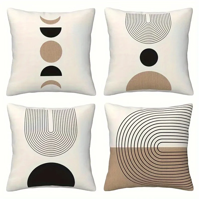 4Pcs Beige Brown Pillow Covers 40x40cm Double-sided Printed Abstract Geometric Cushion Cases Minimalist Decor No Insert