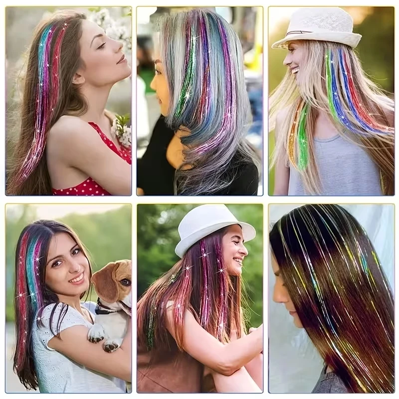 Extensiones de cabello sintético de 24 pulgadas, juego de 3 piezas, con clips, largas y rectas, con mechas de colores para fiestas, para uso diario de mujeres 6