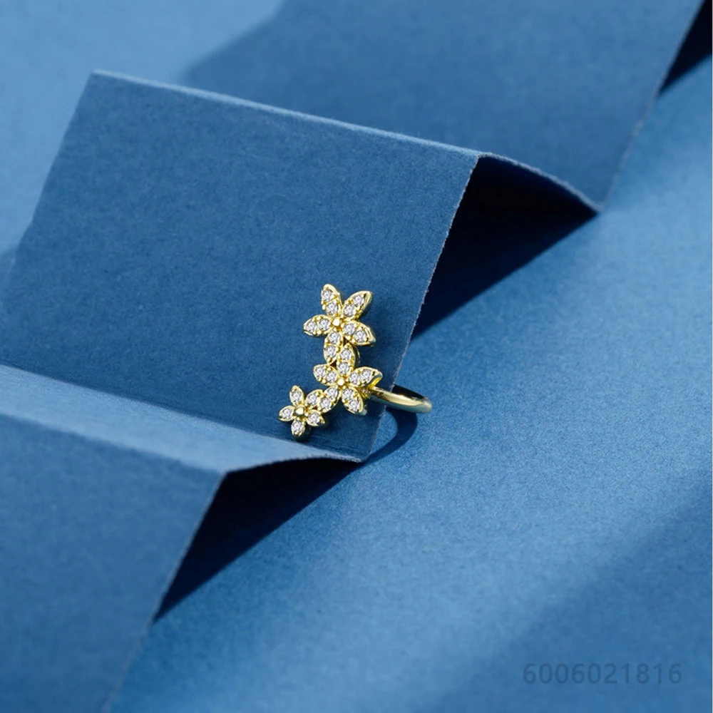 925 Sterling Silver Gold Zircons Flower Ear Clip Earrings For Women Jewelry Fashion Elegant Engagement Wedding Accessories