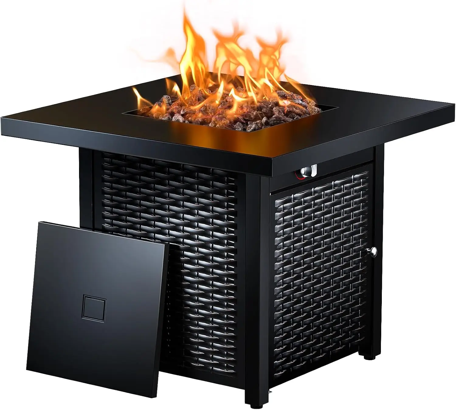 28 Inch Propane Fire Pit CSA-Listed Outdoor Fire Pit Table, 50,000 BTU Steel Gas Fire Pits with Lid and Lava Rock, Add Warmth