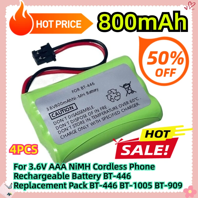 

For 3.6V 800mAh AAA NiMH Cordless Phone Rechargeable Battery BT-446 Replacement Pack BT-446 BT-1005 BT-909