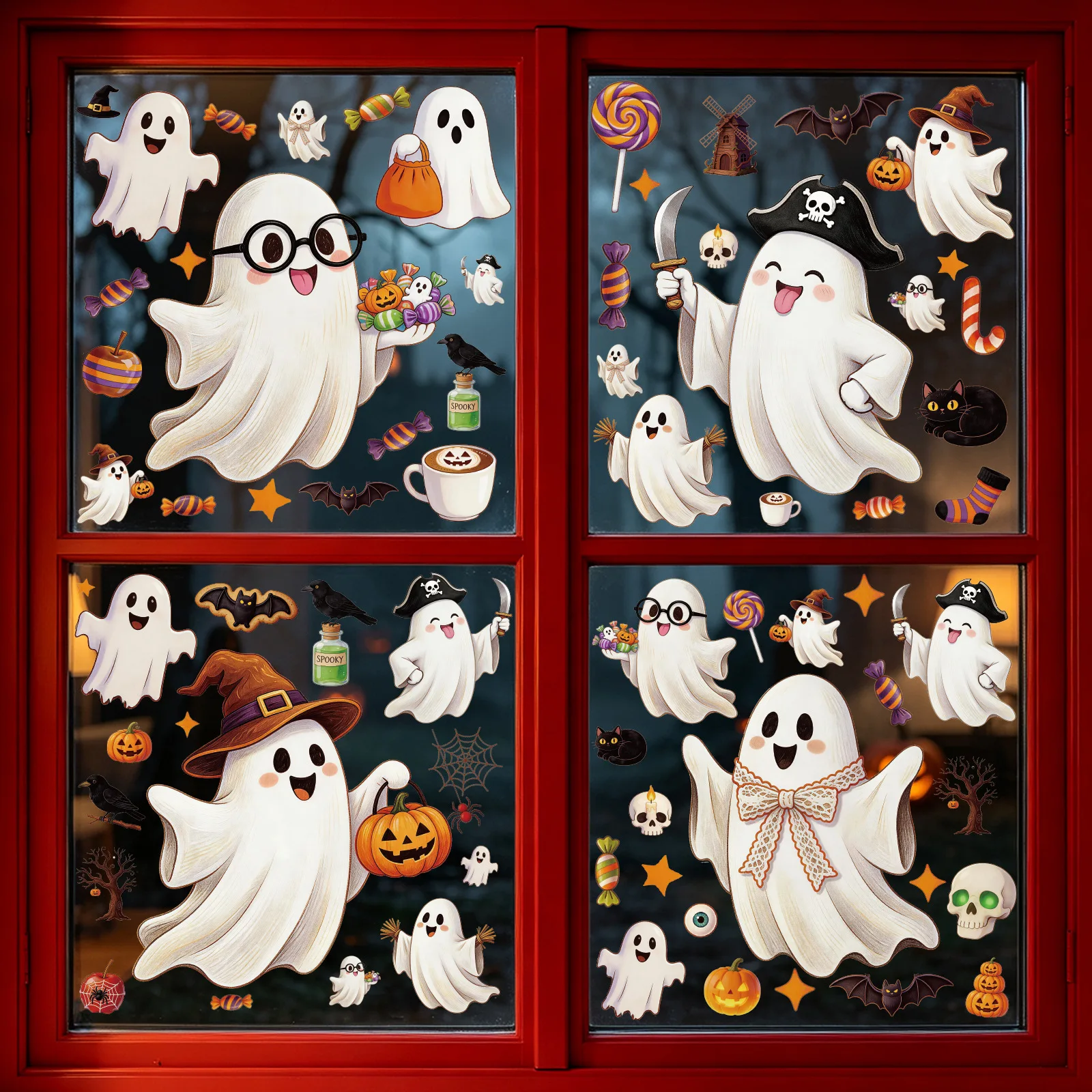 Halloween Decoration Window Stickers Female Ghost Sticker Spider Haunted House Decoration Glass Door Decals