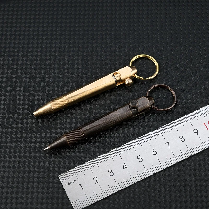 Brass Quick Release Writing Pen Cylindrical Bolt Ballpoint Pen Mini Keychain Business Signature Stationery Gift Pen EDC Tool