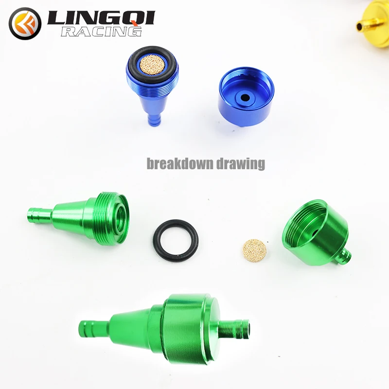 LINGQI Pit Dirt Bike Aluminum Alloy Fuel Oil Filter 6mm CNC Copper Core Universal for Motorcycle Scooter Off-Road Accessories