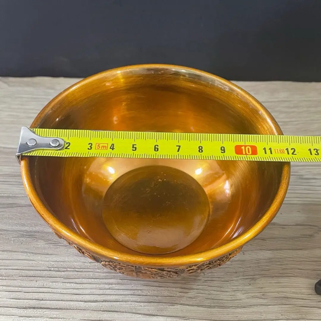 Ancient golden blessing character engraving Qianlong annual system auspicious eight treasures retro copper bowl cornucopia antiq