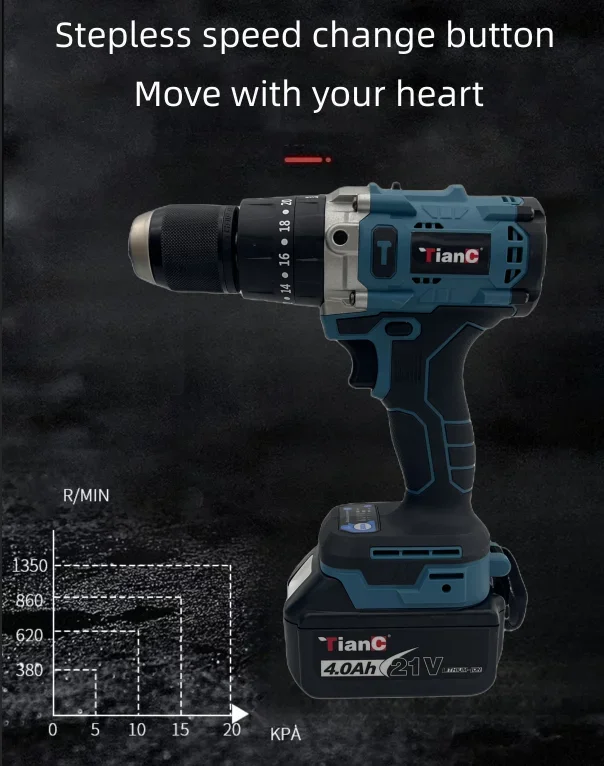 2-Speed Rechargeable Wireless Power Drills Portable Cordless Impact Drill Multifunction Lithium Electric Screwdriver Set