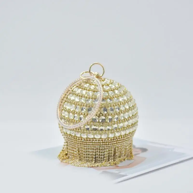 340D Ball Clutch Purse Evening Bag Crystal Tassels Handbag Wedding Clutch Purse