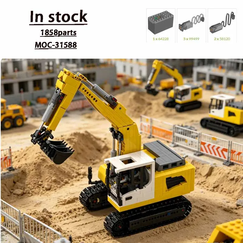 MOC-31588 Escavadeira Elétrica RC para Área Urbana, Modelo de Blocos de Montar para Montagem e Emenda • 1858 Peças, Presente de Aniversário para Adultos e Crianças