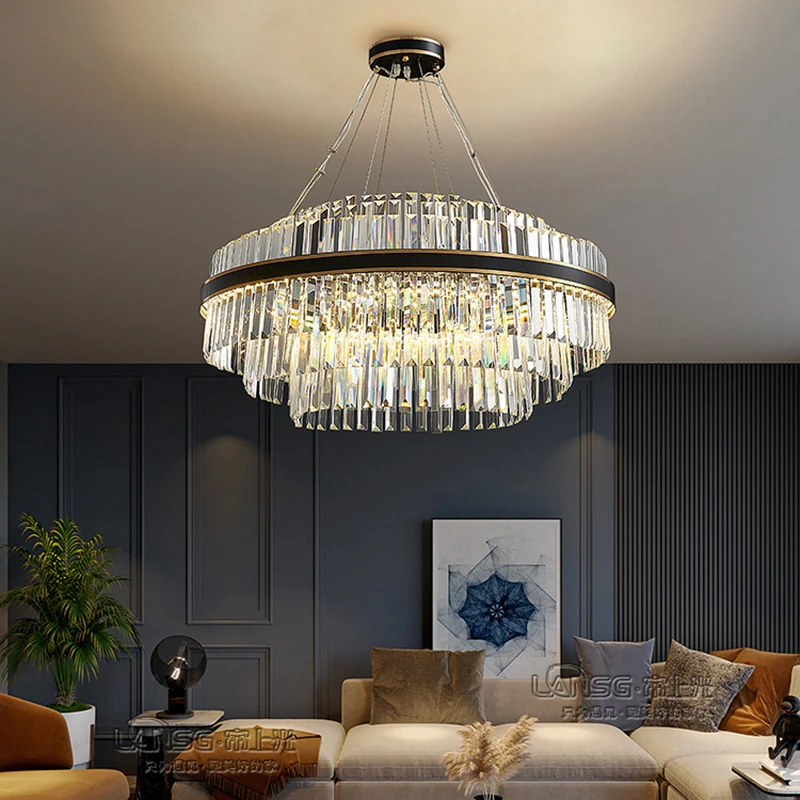 

Home Decor Light Fixture 2024 Elegant Black Led Crystal Luxury Design Living Room Chandelier Dimmable Lustres for Foyer Villa