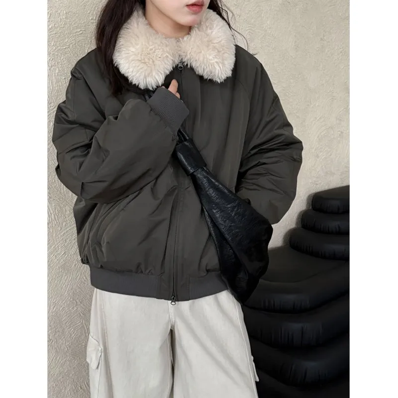 سترة مبطنة بالقطن دافئة على الطراز الكوري من جوهنيتشر مع ياقة من الفرو للنساء سترات قطنية شتوية كاجوال بسيطة ومتعددة الاستخدامات #2