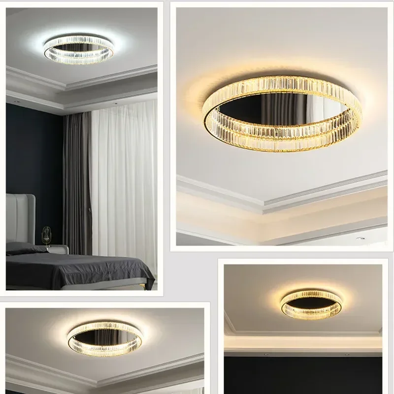 

Modern Crystal Led Dimmable Ceiling Lights Living Room Luxury Gold Steel Ceiling Lamp Bedroom Mounted Led Lustre Lamp Fixtures