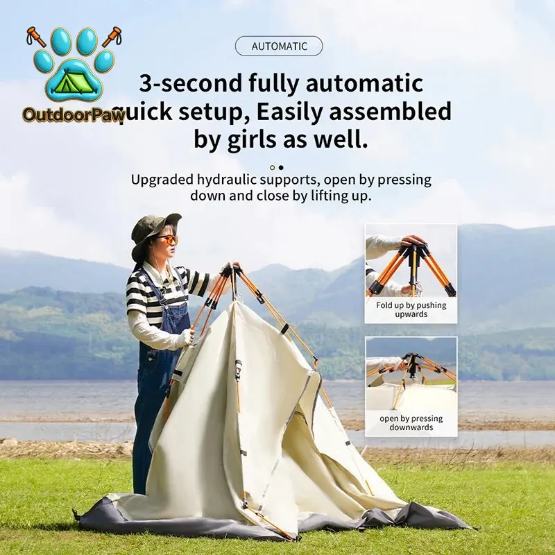 Outdoor Folding Tent Fully Automatic Quick Opening Tent 3-4 Person Self Driving Camping Tent Rain Proof Sun Proof Portable