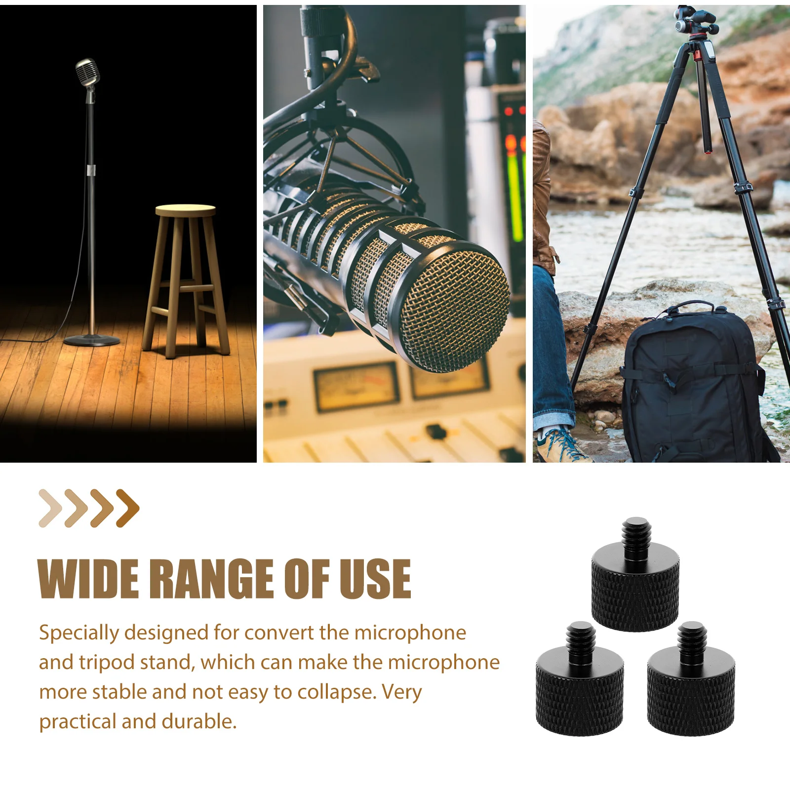 

3 Pcs Support for Dj Microphone Foot Stand Screw Thread Adapter Screws Tripod Mount Threaded