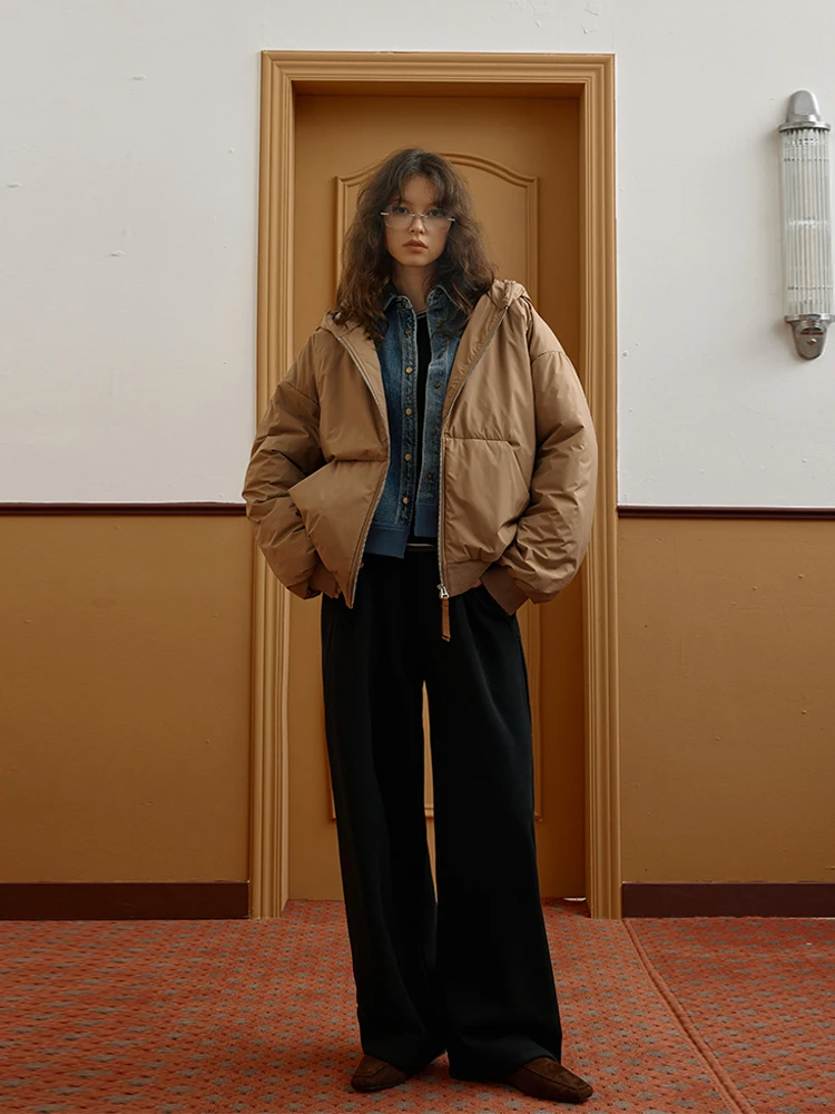 

High Densi Windproof Hooded Cardigan Sle Cotton Jaet Fre M Oi Commute Simple Pattern Pure Color Long Sve Regular Fit