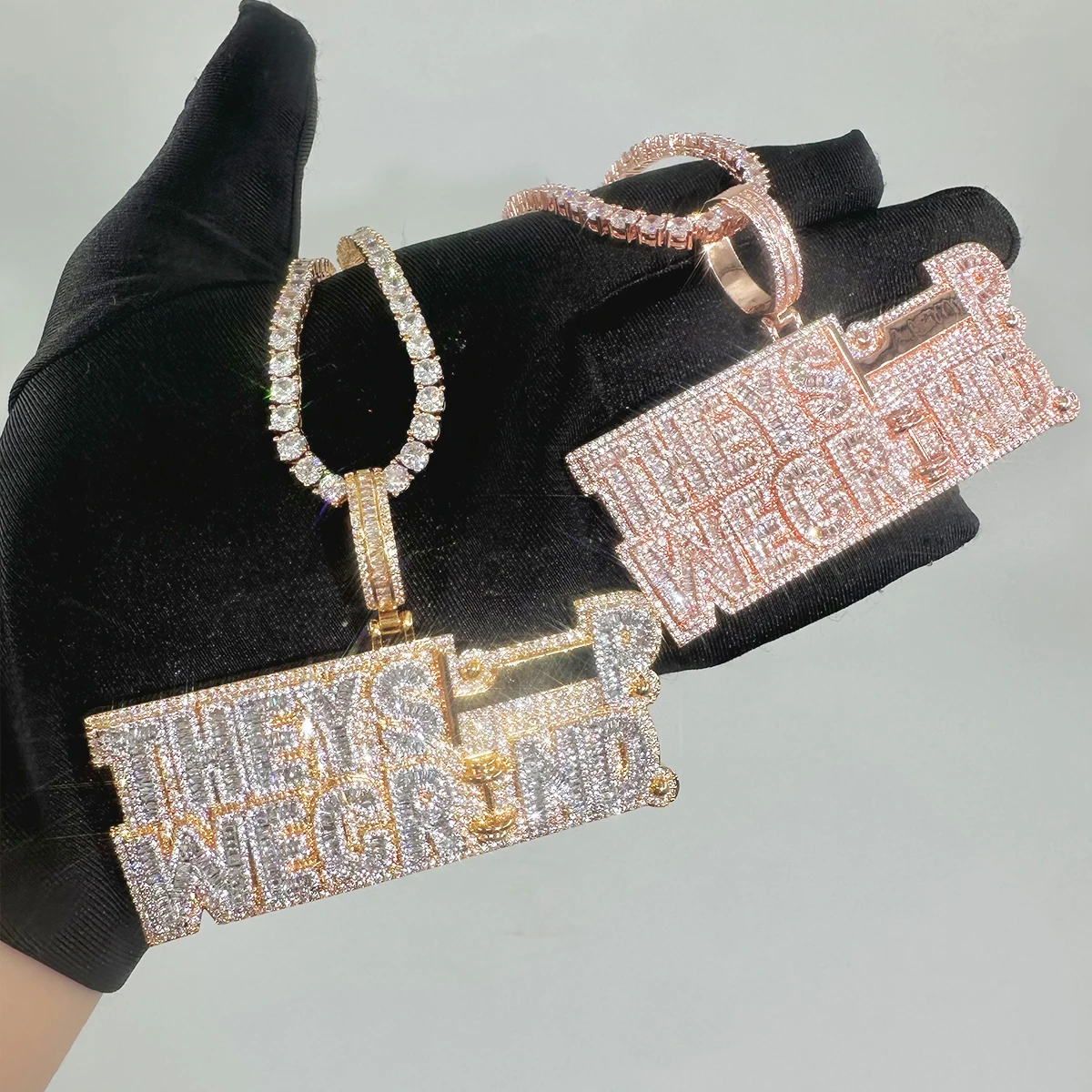 Drip Letter They Sleep Wegrind Necklace Pendant for Men Cubic Zirconia Real Copper Hip Hop Fashion Jewelry