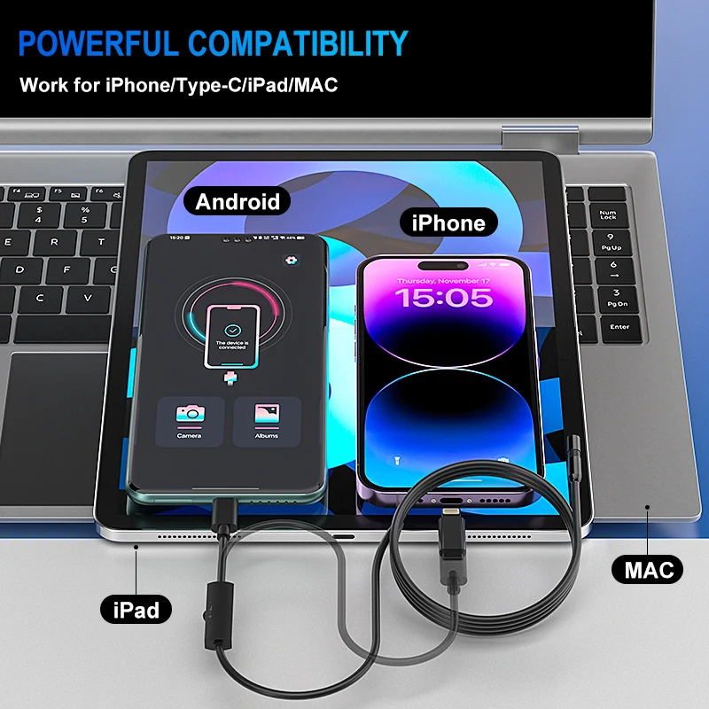 5.5 مللي متر/8 مللي متر 2 في 1 الهاتف الاتصال المباشر المنظار آيفون/Type-C/أندرويد 1080P HD IP67 Borescope كاميرا فحص الأنابيب ﻿ المجاري