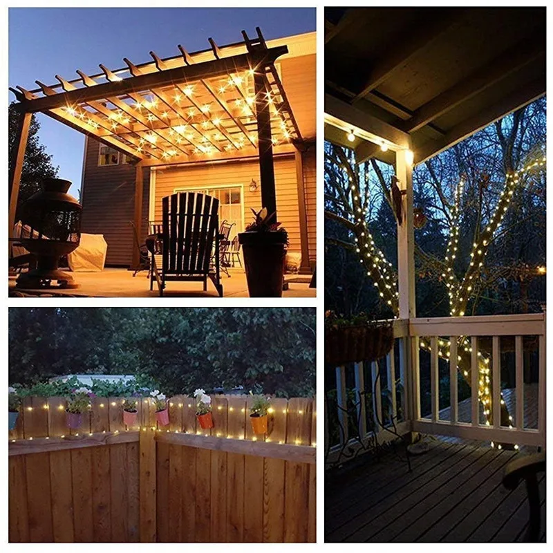 Solar Outdoor String Fairy Lights 12m 100LED Waterproof Outdoor Garland Solar Power Lamp For Holiday Christmas Garden Decoration