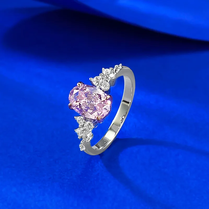 Luxury 6x9mm Pink High Carbon Diamond Women Rings - 925 Sterling Silver Engagement Ring & Female Wedding Band Party Jewelry Gift