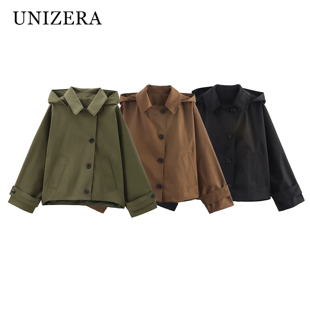 

UNIZERA осенне-зимние новые товары, модная повседневная женская одежда, куртка с капюшоном и лацканами, куртка с длинными рукавами, ветровка