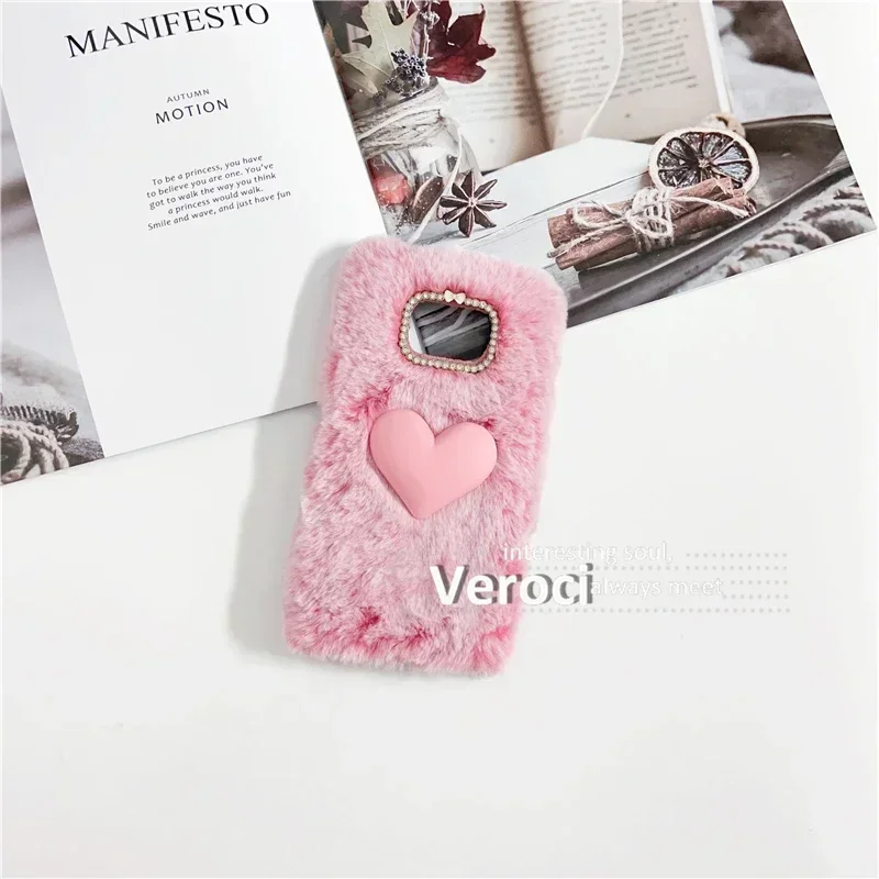 Custodia per telefono in pelliccia soffice con cuore d'amore 3D per Samsung galaxy S8 S9 S10 Plus S10E Note 8 9 10 Lite Cover morbida colorata calda