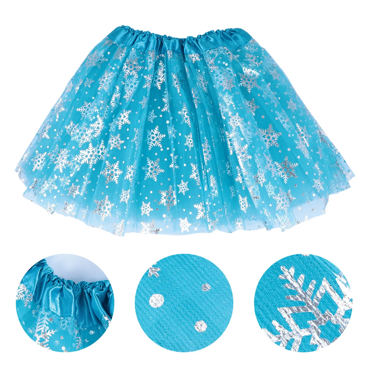 Snowflake Tutu Skirt Christmas Costume Kids Girls Ballet Dance Blue Polyester Safe Comfortable Durable Elastic Band Easy